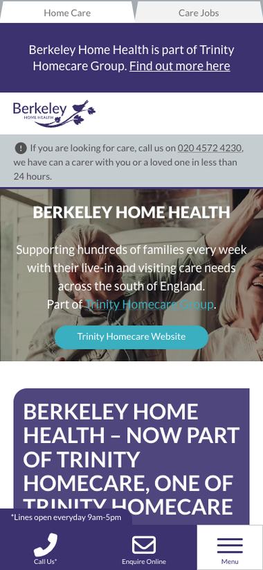 Berkeley Home Health website on mobile