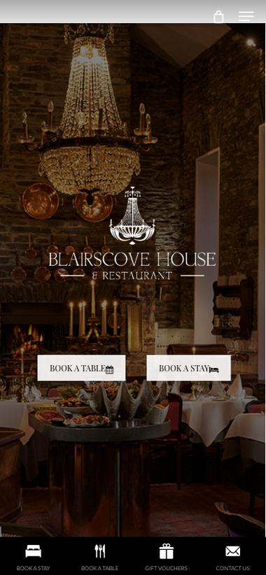Blairscove House & Restaurant website on mobile