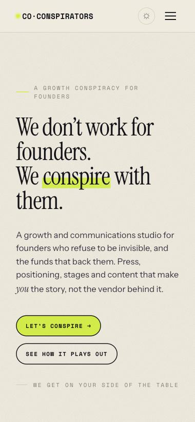Co-Conspirators website on mobile
