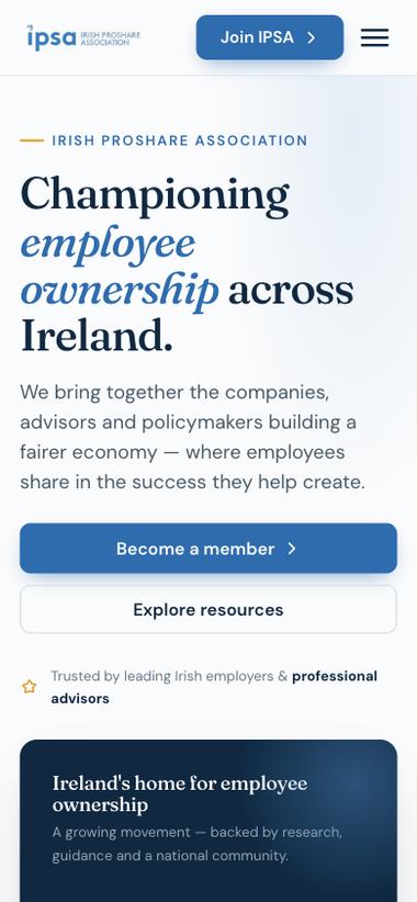 Irish ProShare Association website on mobile