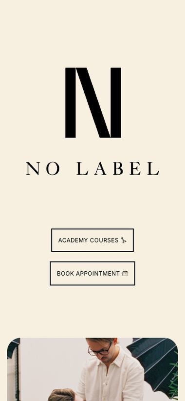 No Label Salons & Academy website on mobile