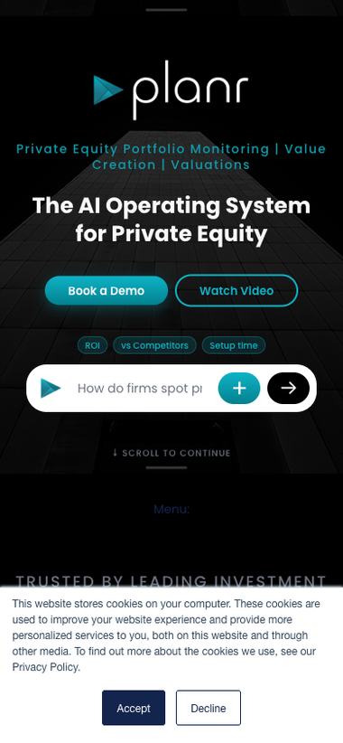 Planr website on mobile
