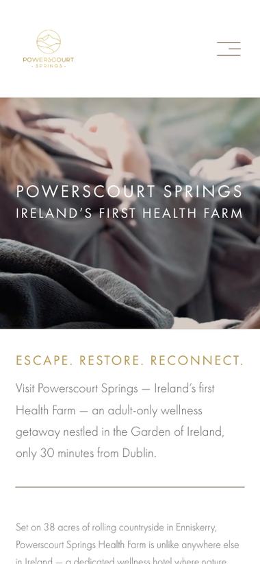 Powerscourt Springs Health Farm website on mobile