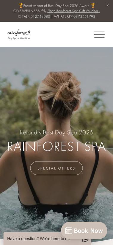 Rainforest Day Spa website on mobile